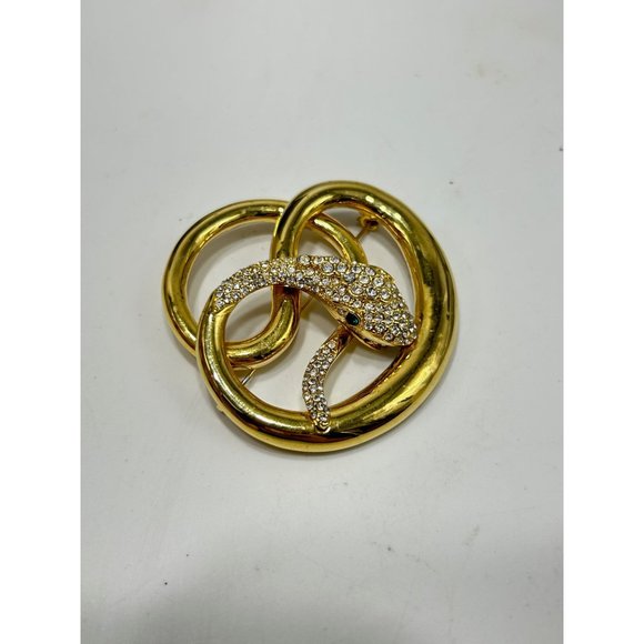 Butler & Wilson Snake Brooch Gold Tone & Rhinestones Pave Designer Signed Pin - Picture 3 of 9
